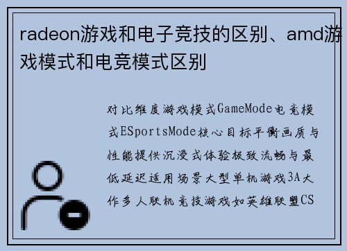 radeon游戏和电子竞技的区别、amd游戏模式和电竞模式区别