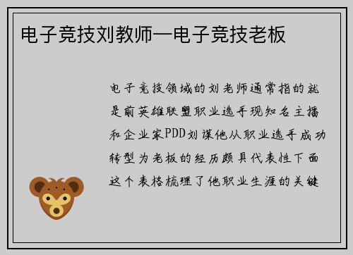电子竞技刘教师—电子竞技老板